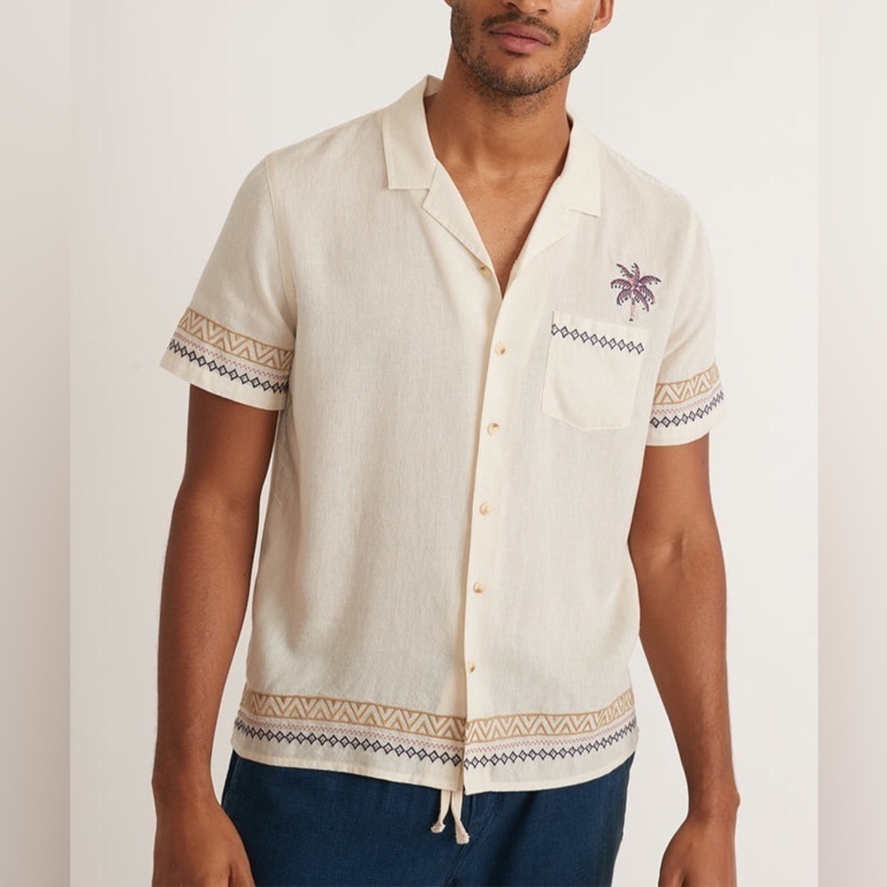 Host Pick ✨Marine Layer Men’s XXL Embroidered Resort Shirt in Cream